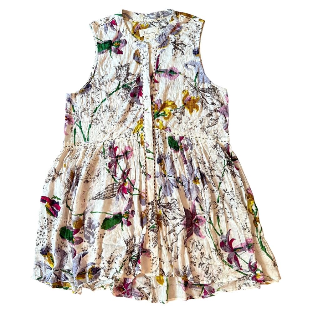 Anthropologie Women's Nia Tunic Floral Button Down Top Boho Spring Large